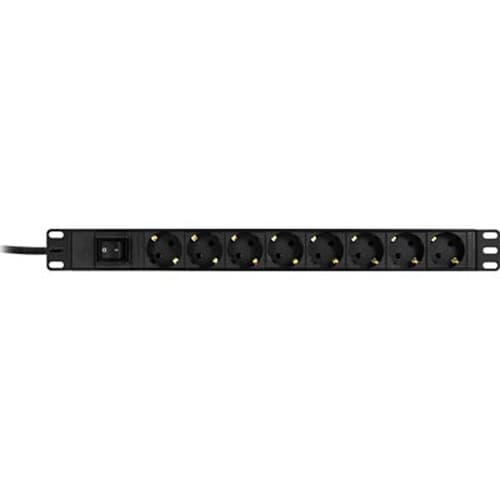DELTACO strmskinne med 8 schuko jord (side jord), 3 meter ledning, sort