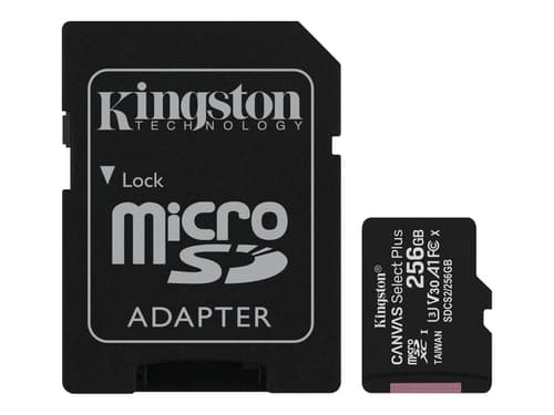 Kingston Technology Canvas Select 256 Gb Micsdxc Plus 100r A1 C10-kort + Adp 256gb Microsdxc Uhs-i billede
