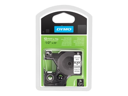 Dymo Tape D1 12mm Musta/läpinäkyvä