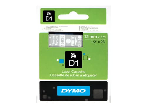 Dymo Tape D1 12mm Valkoinen/läpinäkyvä