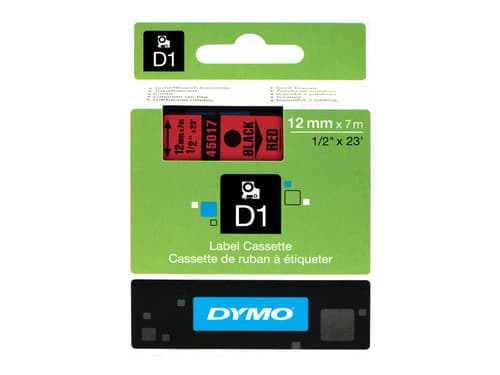 DYMO D1, markeringstape, 12mm, sort tekst på rød tape, 7m - 45017