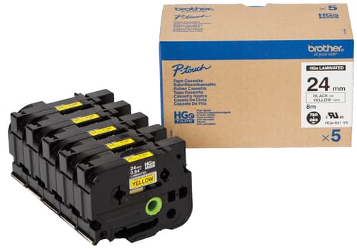 Brother Tape 24mm Hge-651v5 Sort/gul 5-pack
