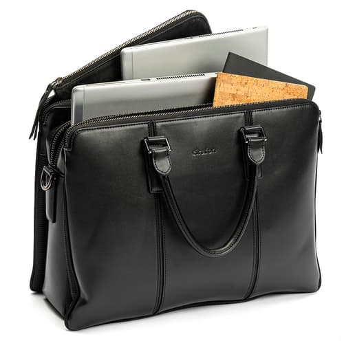 Cirafon Big Business - Laptoptaske I Læder Til To Computere 14 tommer Ægte Læder Sort
