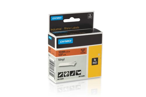 Dymo Tape Rhinopro Vinyl 12mm Sort/orange billede