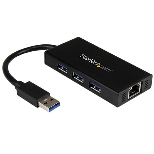 Startech 3 Port Portable Usb 3.0 Hub With Gigabit Ethernet Adapter Nic billede
