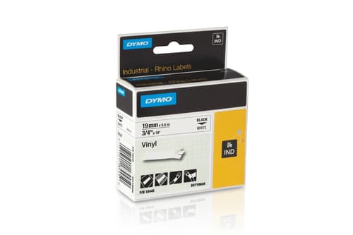 Dymo Tape Rhinopro Permanent Vinyl 19mm Sort/hvid