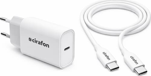 Cirafon 20w Usb-c Hurtiglader Med Usb-c Kabel 1m Hvid