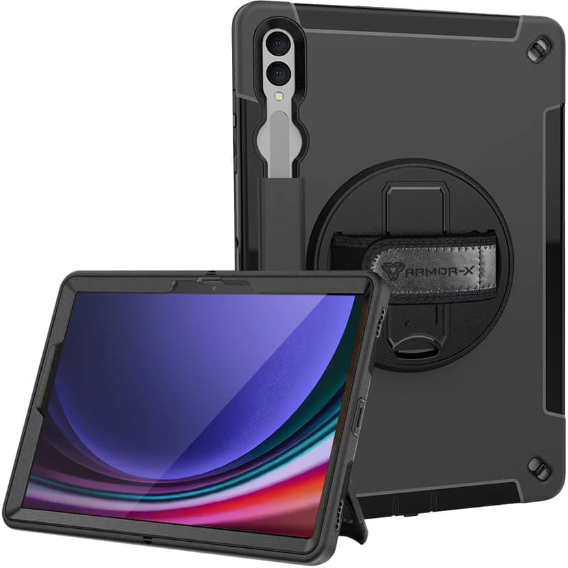 ARMOR-X Rainproof Military Grade Rugged Case With Hand Strap And Kick-stand  Galaxy Tab S9+ Musta