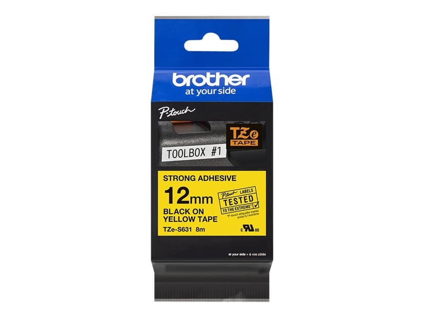 Brother Tape 12mm TZe-S631 Svart/Gul Ekstra Sterk
