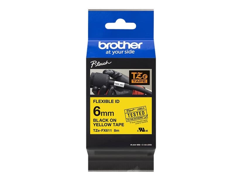Brother Tape 6mm TZe-FX611 Musta/Keltainen Joustava