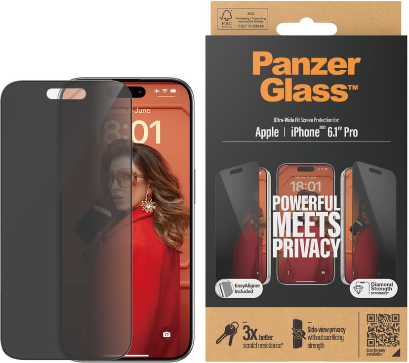Panzerglass Ultra-wide Fit Privacy skärmskydd iPhone 15 Pro