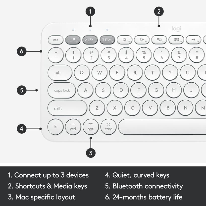Logitech K380 Multi-Device Bluetooth For Mac Trådløs Nordisk (dansk/finsk/norsk/svensk) Tastatur