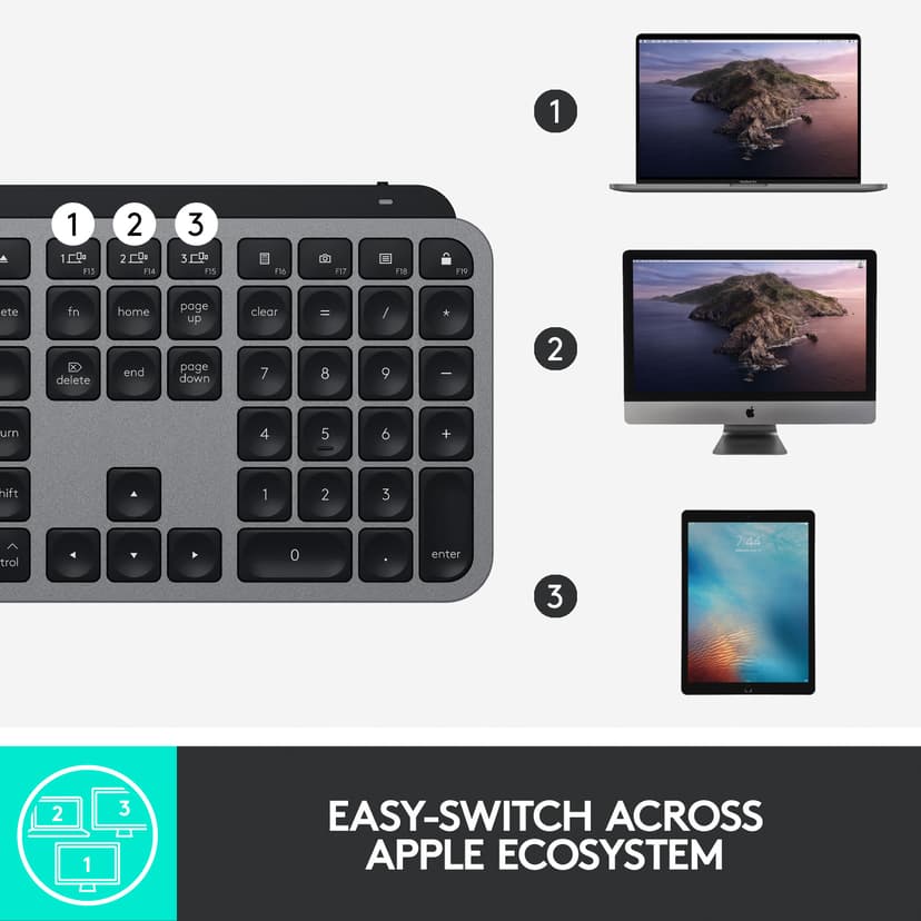 Logitech MX Keys for Mac Langaton, 2.4 GHz, Bluetooth Pohjoismaat Näppäimistö
