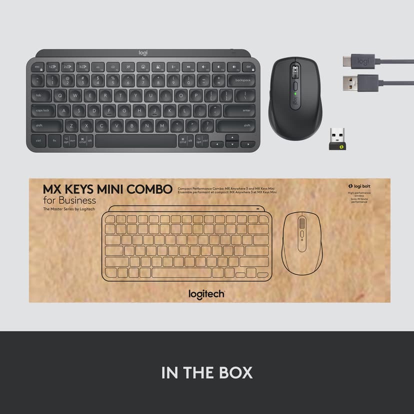 Logitech MX Keys mini combo for business Logi Bolt Pohjoismaat Näppäimistö- ja hiiri -pakkaus
