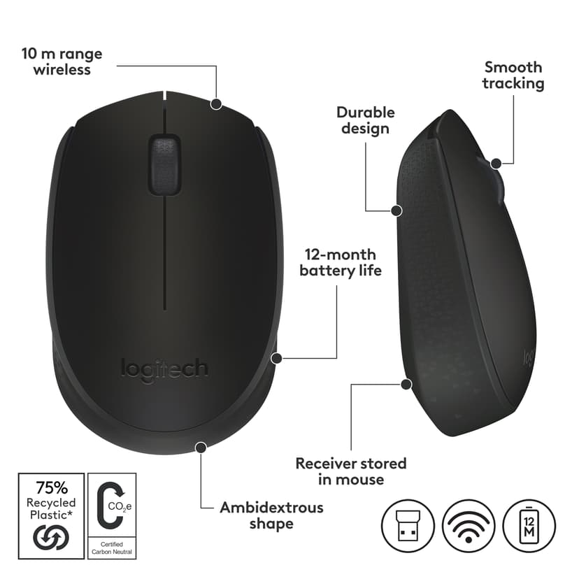 Logitech M171 Wireless Trådlös Mus Svart