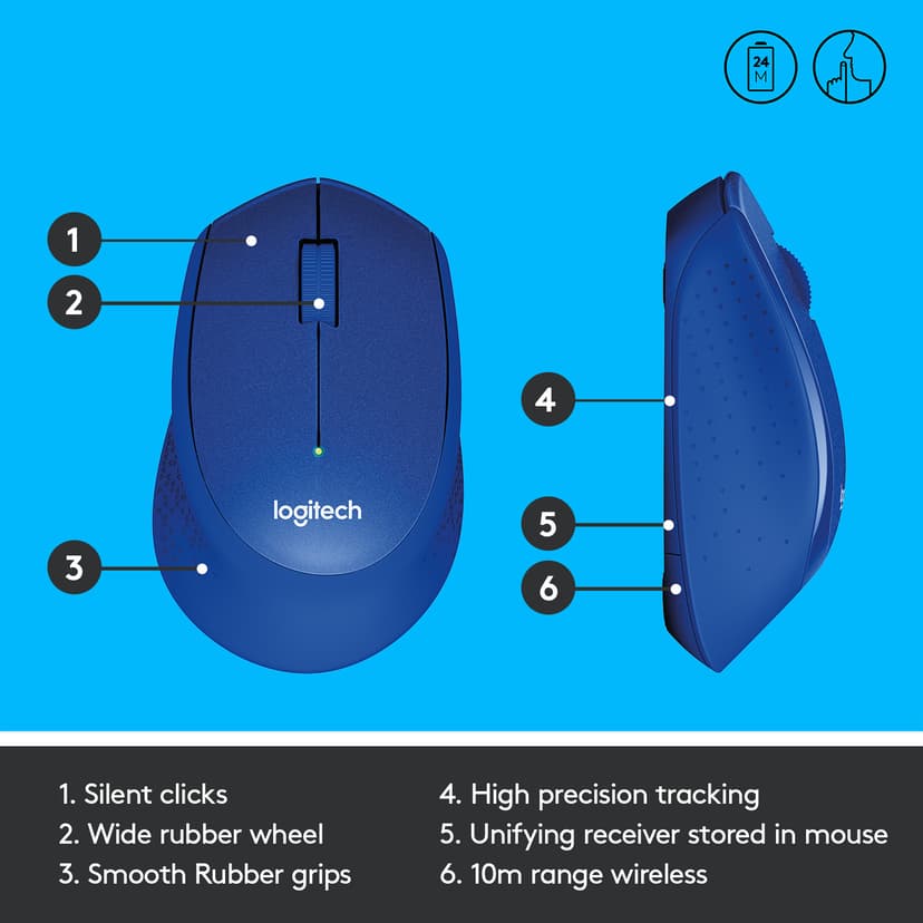 Logitech M330 Silent Plus Wireless Trådlös 1000dpi Mus Blå