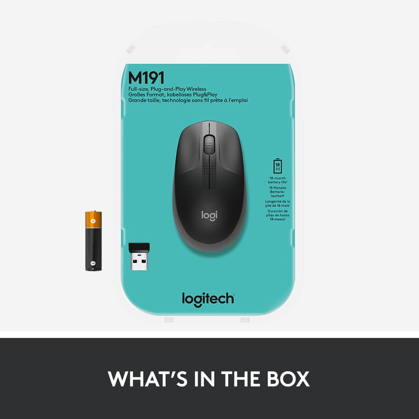 Logitech M190 Full-Size Wireless Mouse - Charcoal Trådlös 1000dpi Mus Grå