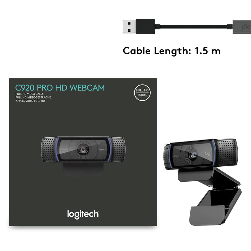 Logitech C920 HD Pro USB 2.0 Webkamera Svart
