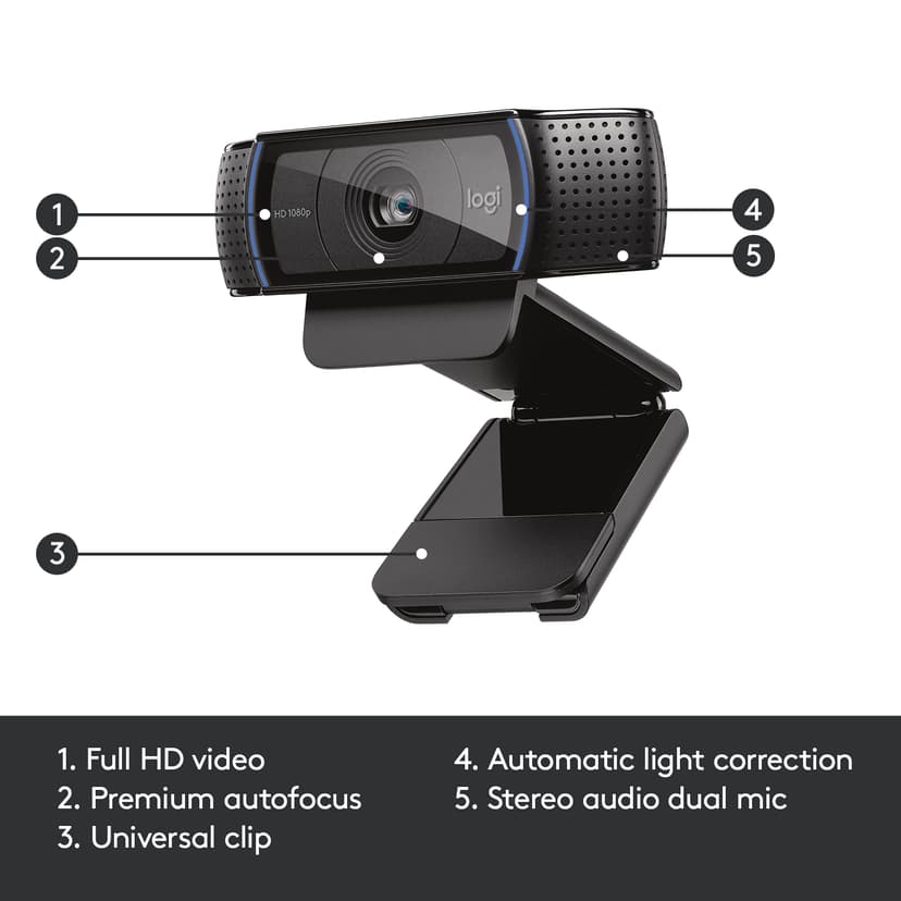 Logitech C920 HD Pro USB 2.0 Webkamera Svart