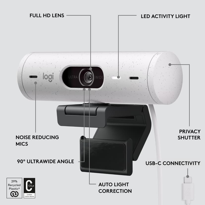 Logitech Brio 500 USB-C Verkkokamera Valkoinen