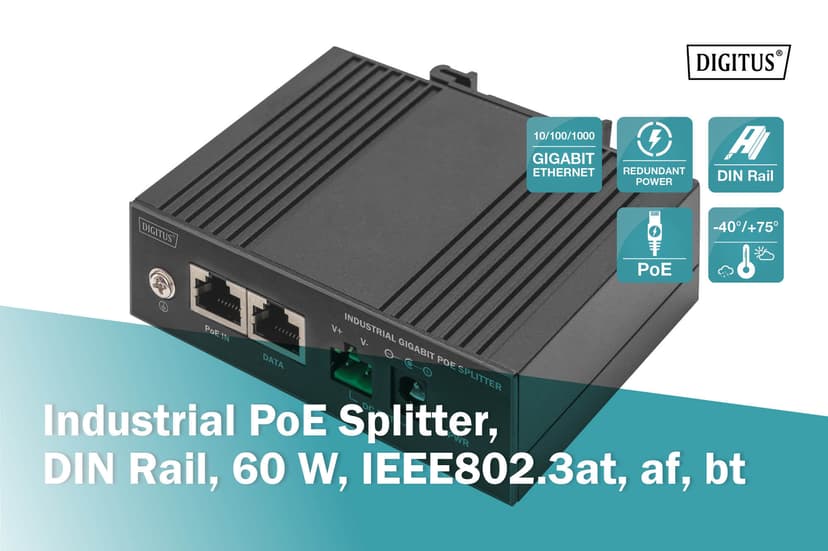 Digitus DN-651140 Gigabit Ethernet PoE Splitter Industrial 60W