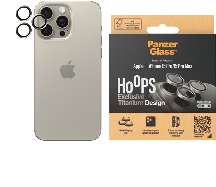 Panzerglass Hoops Lens Protector iPhone 15 Pro/15 Pro Max Luonnontitaani