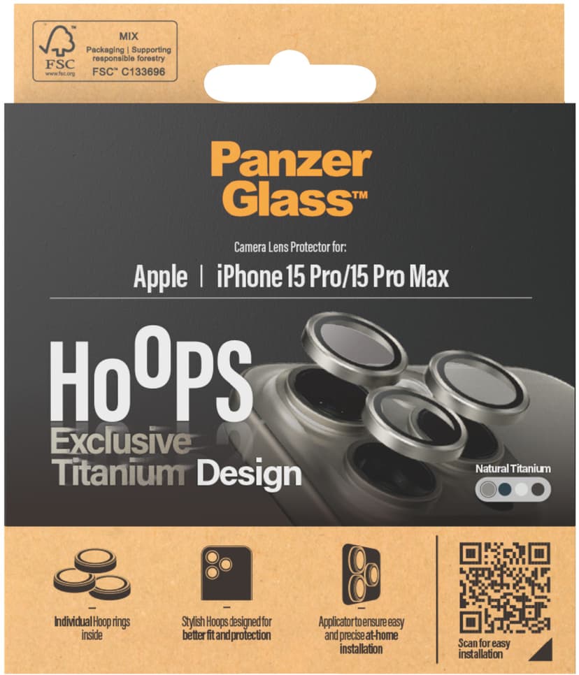 Panzerglass Hoops Lens Protector iPhone 15 Pro/15 Pro Max Luonnontitaani