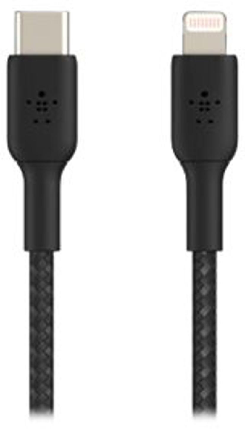 Belkin Lightning Till USB-C Kabel Flätad 2m Svart (CAA004bt2MBK