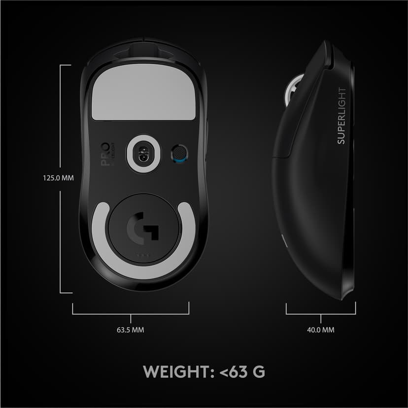 Logitech PRO X SUPERLIGHT Wireless Gaming Mouse Trådlös 25400dpi Mus Svart