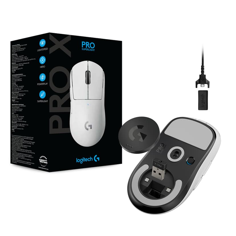 Logitech PRO X SUPERLIGHT Wireless Gaming Mouse Langaton 25400dpi Hiiri Valkoinen