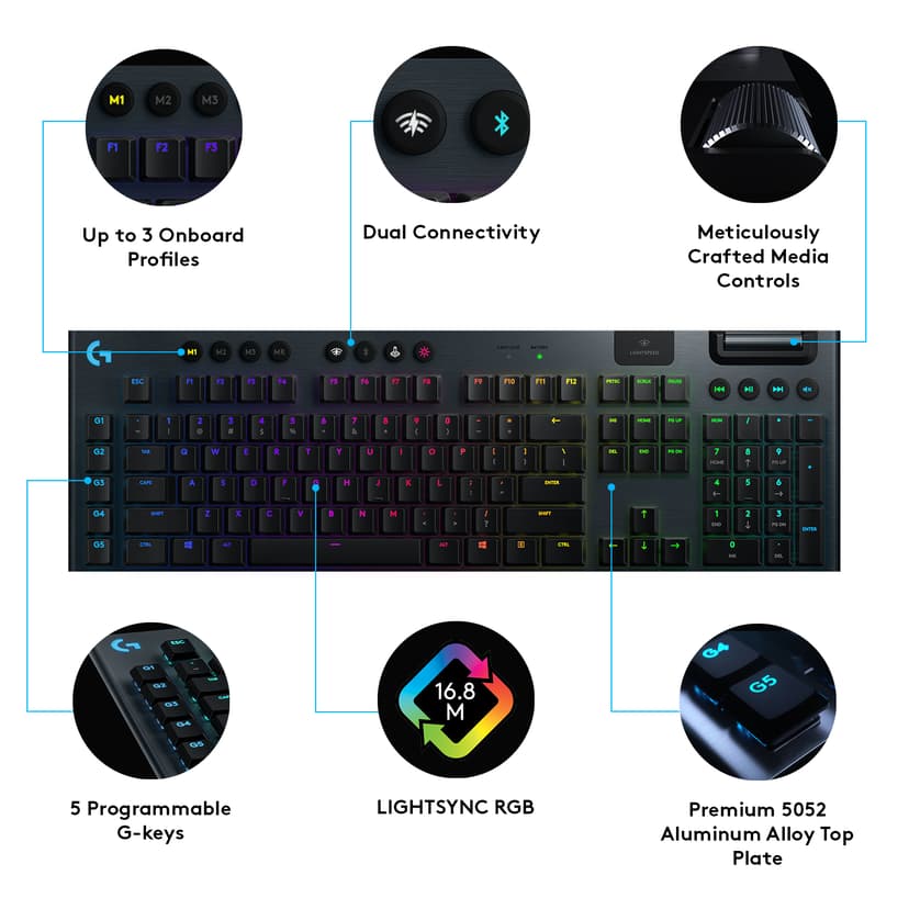 Logitech G915 LIGHTSPEED Wireless RGB Mechanical Gaming Keyboard Trådløs Nordisk Tastatur