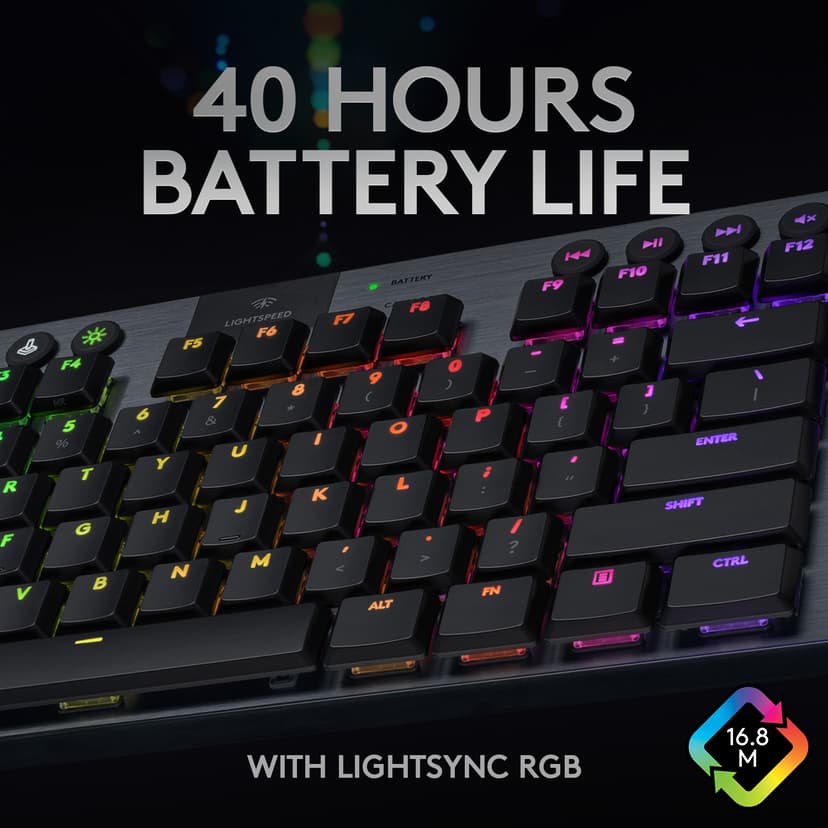 Logitech G915 TKL Tenkeyless LIGHTSPEED Wireless RGB Mechanical Gaming Keyboard Pohjoismainen