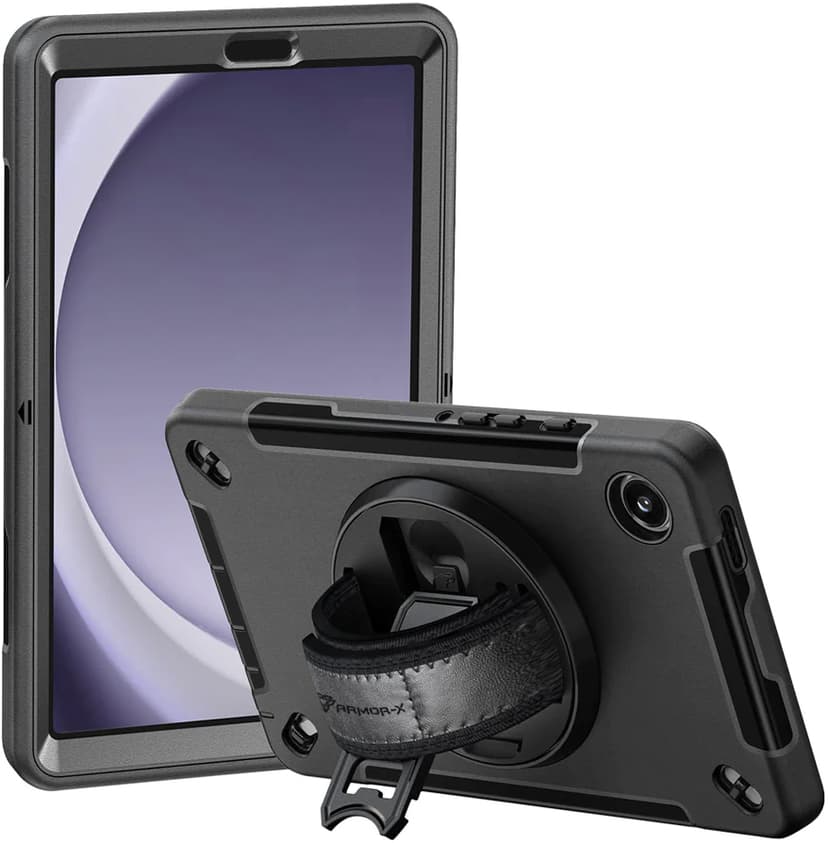 ARMOR-X Rainproof Military Grade Rugged Case With Hand Strap And Kick-stand Galaxy Tab A9 Musta