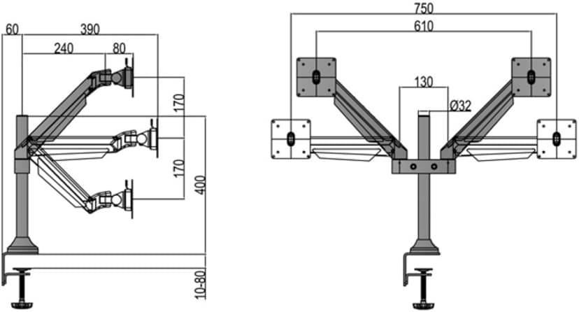 Multibrackets M Vesa Gas Lift Arm Dual