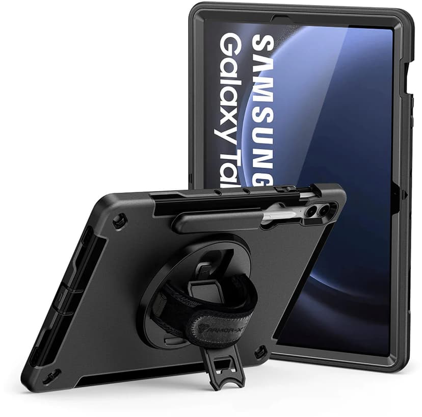 ARMOR-X Rainproof Military Grade Rugged Case With Hand Strap And Kick-stand Samsung Galaxy Tab S9 FE+ Musta