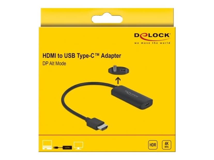 Delock HDMI to USB-C adapter 5 pin Micro-USB Type B (power only), HDMI Uros USB-C Naaras Musta