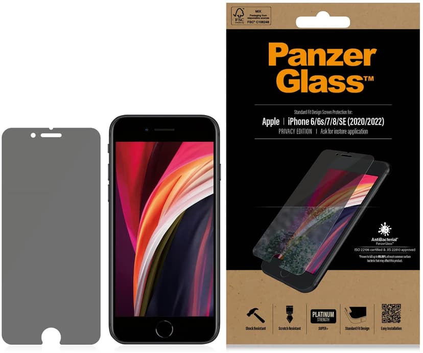 Panzerglass Privacy Apple - iPhone 6,
Apple - iPhone 6s,
Apple - iPhone 7,
Apple - iPhone 8,
Apple - iPhone SE 2020,
Apple - iPhone SE 2022