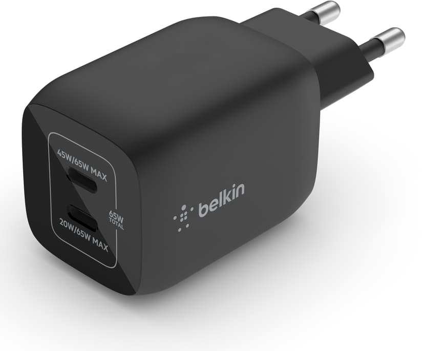 Belkin 65W USB-C Gan PD PPS Dual Wall Charger Musta