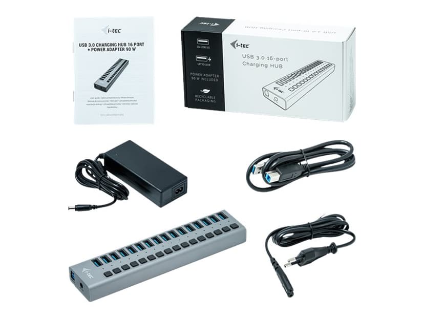 I-Tec USB 3.0 Charging HUB 16 port + Power Adapter 90 W Harmaa