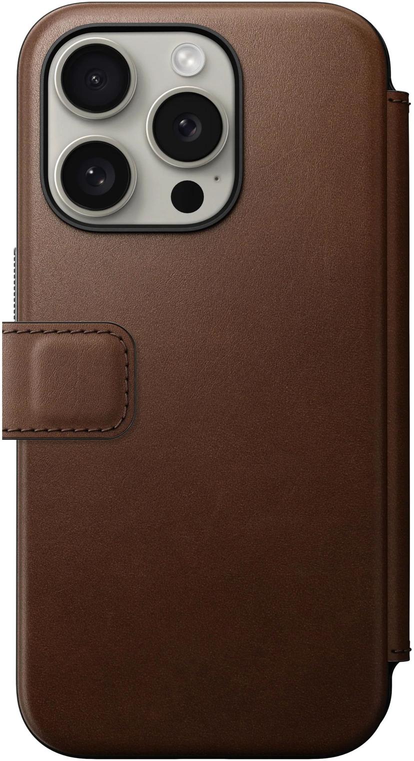 Nomad Modern Leather Folio iPhone 15 Pro Ruskea