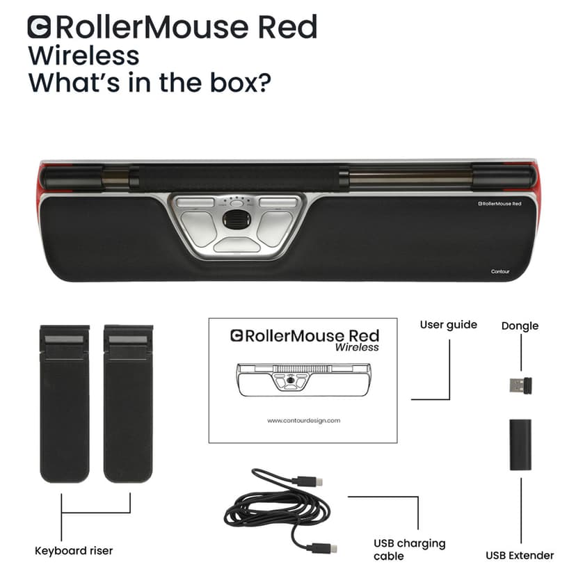 Contour Design RollerMouse Red Wireless Langaton 2800dpi Keskitetty osoitinlaite
