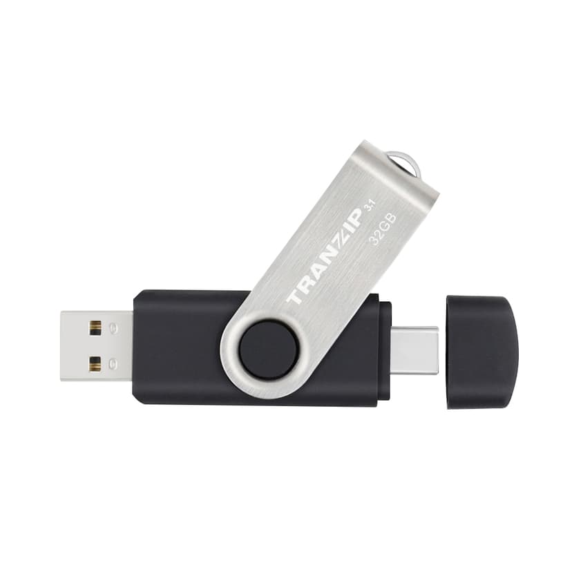 Tranzip Flip Duo 32GB USB Type-A / USB Type-C Musta, Monivärinen, Ruostumaton teräs