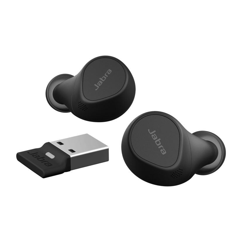 Jabra Evolve2 Buds - With Wireless Adapter Musta Cisco, MFi, Qi, Zoom, Amazon Chime, Amazon Alexa