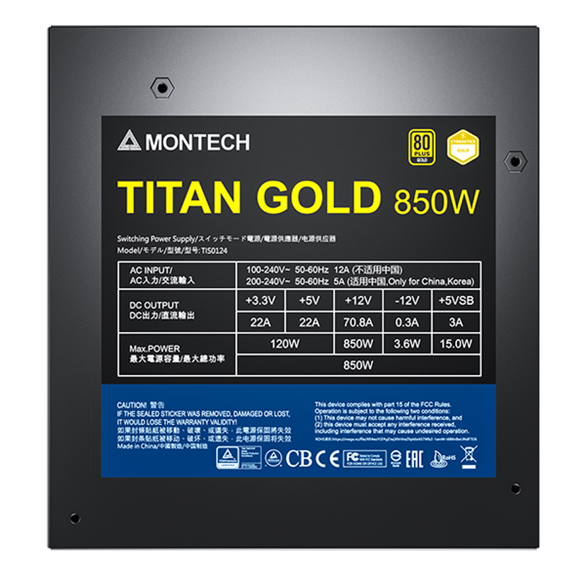 Montech Montech TITAN GOLD 850W virtalähdeyksikkö 20+4 pin ATX ATX Musta 850W 80 PLUS Gold