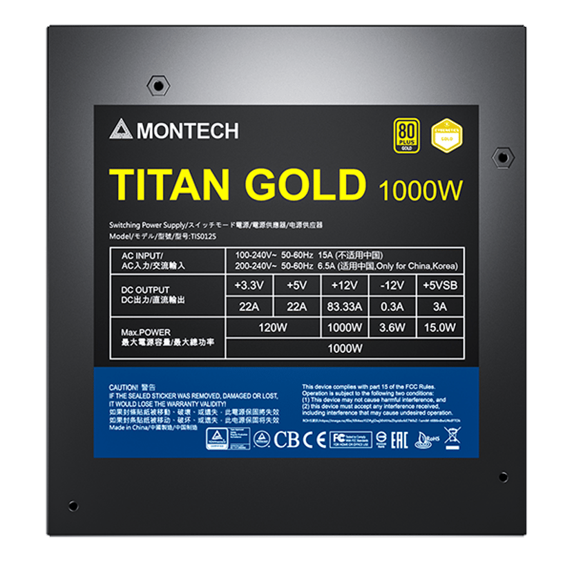 Montech Montech TITAN GOLD 1000W virtalähdeyksikkö 20+4 pin ATX ATX Musta 1000W 80 PLUS Gold