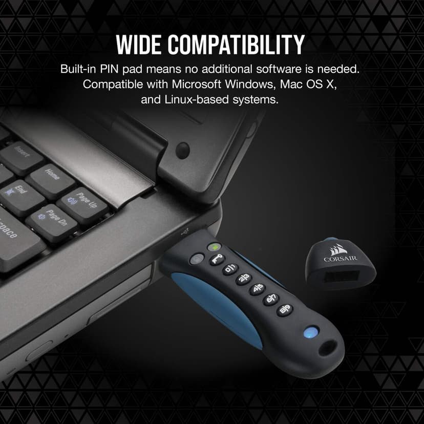 Corsair Corsair Padlock USB-muisti 256 GB USB A-tyyppi 3.2 Gen 1 (3.1 Gen 1) Musta, Sininen