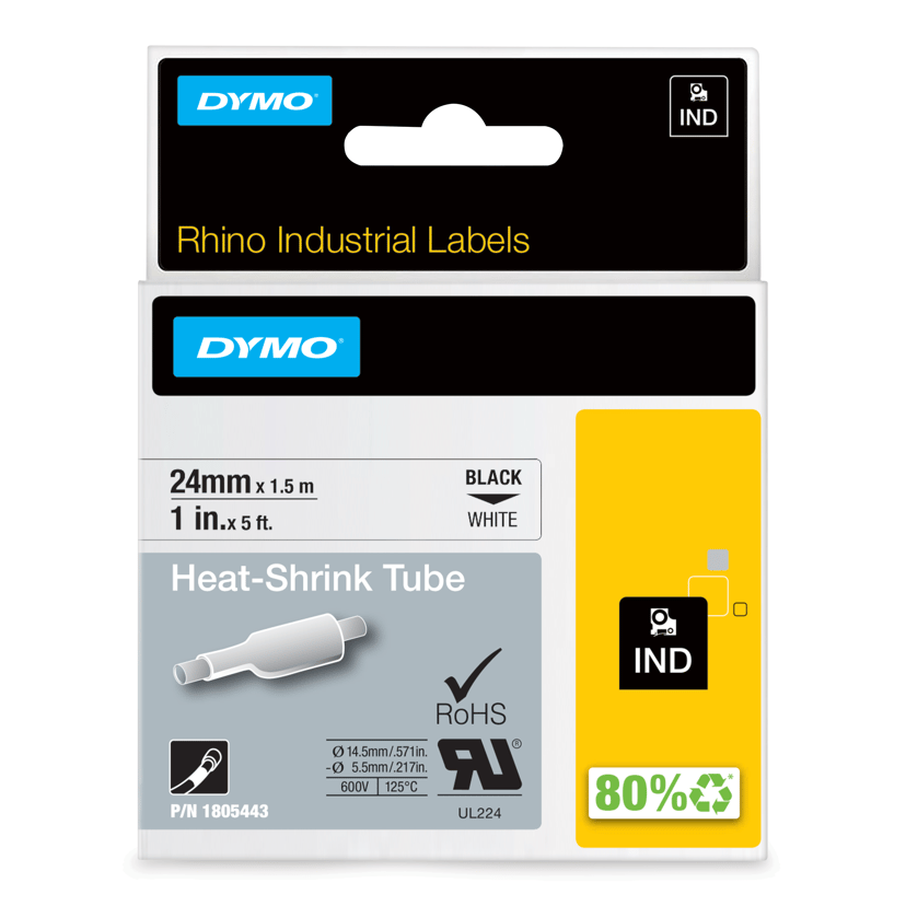 Dymo Tape RhinoPRO Kutisteputki 24mm Musta/Valkoinen