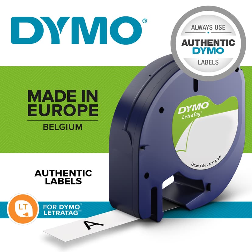 Dymo Tape LetraTag 12mm Iron-On Musta/Valkoinen