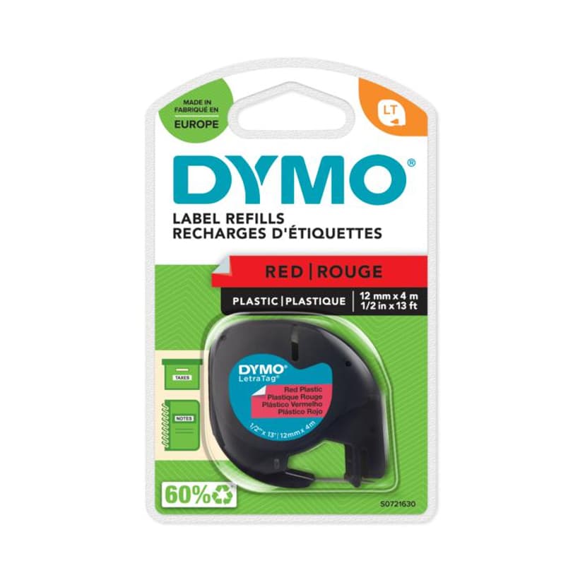 Dymo Tape LetraTag 12mm Muovi Musta/Punainen