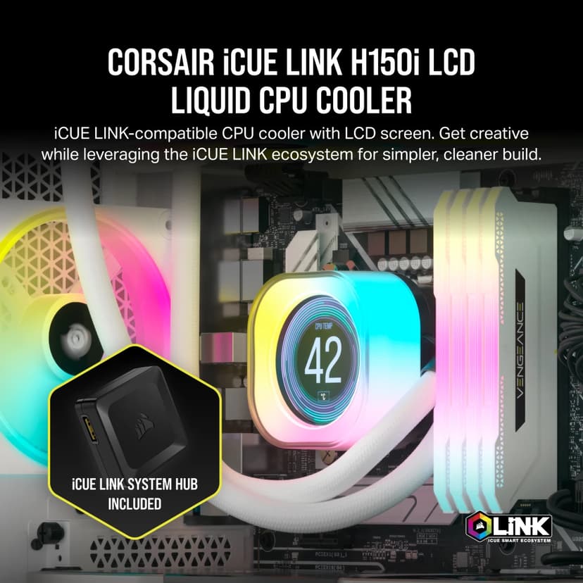 Corsair iCue Link H150i LCD Ilmanjäähdytin Valkoinen